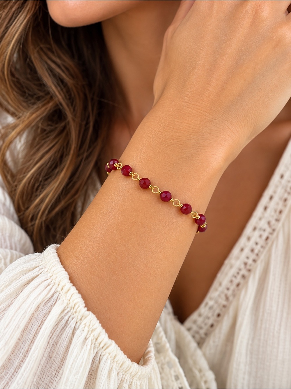 Handmade Swarovski Siam Red Crystal Gold-Tone Bracelet